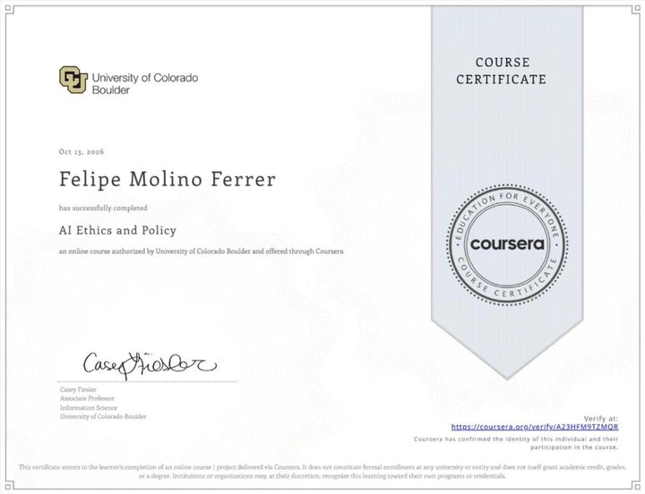 Certificate: AI Ethics and Policy, University of Colorado Boulder