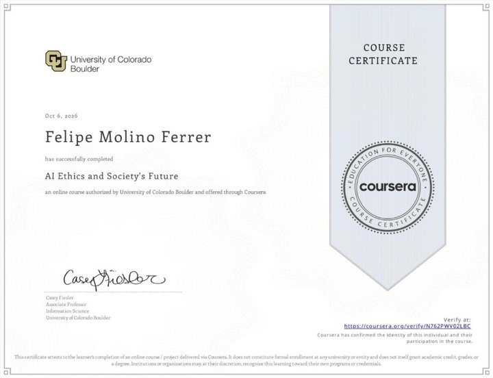Certificate: AI Ethics and Society's Future, University of Colorado Boulder