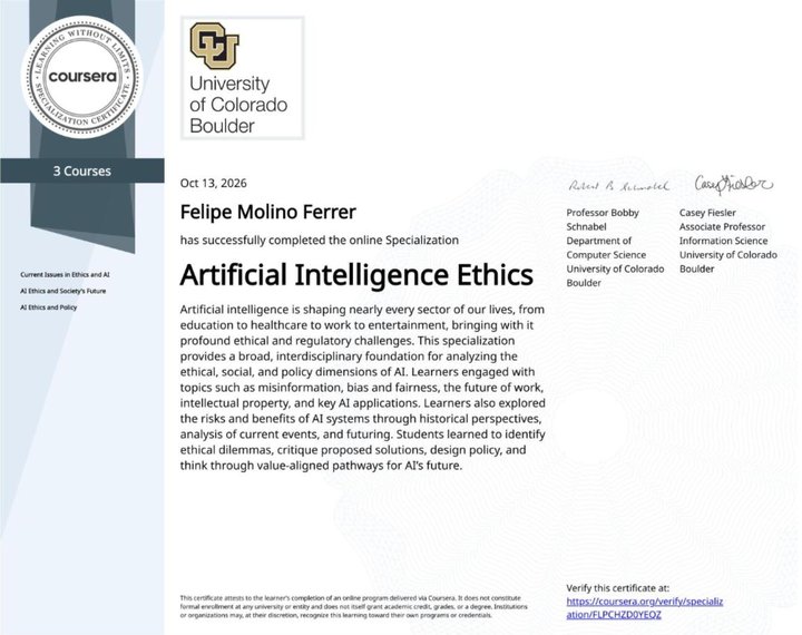 Certificate: Artificial Intelligence Ethics, University of Colorado Boulder