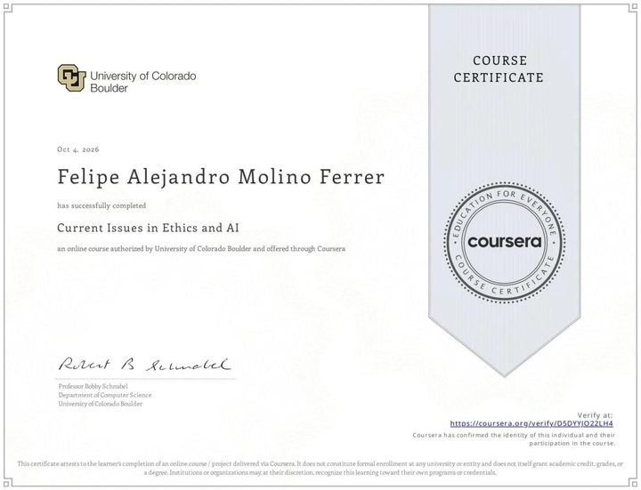 Certificate: Current Issues in Ethics and AI, University of Colorado Boulder