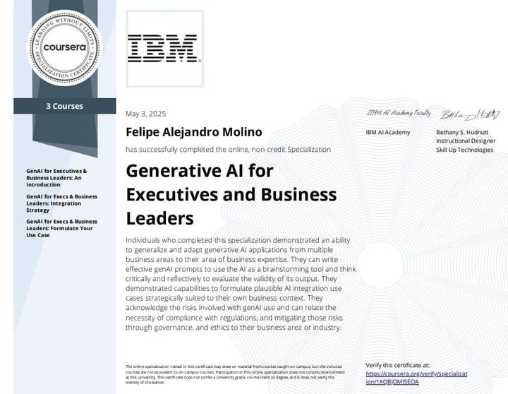 Certificate: Generative AI for Executives and Business Leaders, IBM