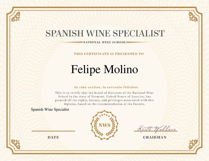 Certificate: Spanish Wine Specialist, National Wine School