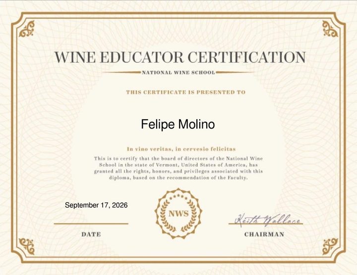 Certificate: Wine Educator Certification, National Wine School